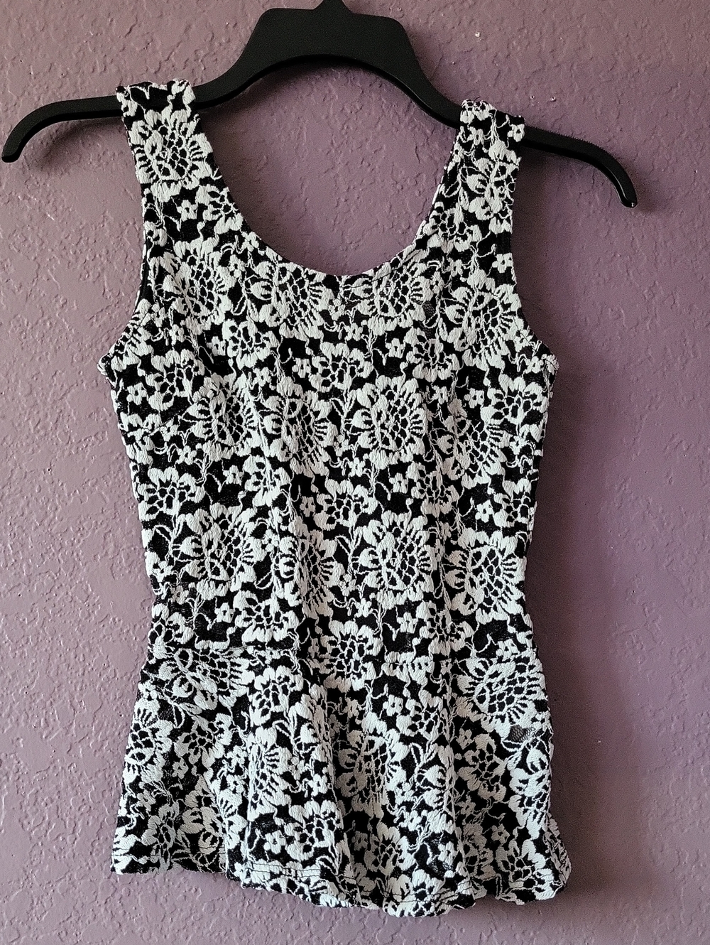Chocolate Black & White Floral Lace Tank